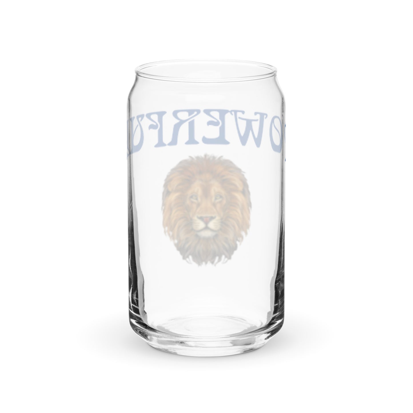 “POWERFUL”Can-Shaped Glass W/Blue Font