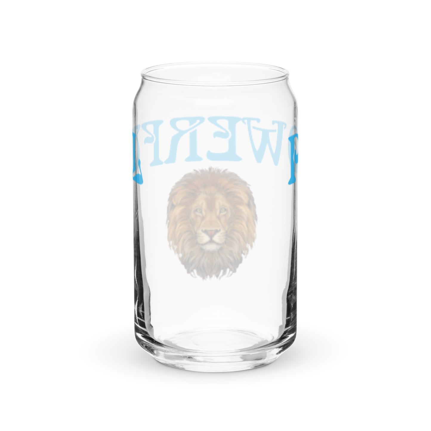 “POWERFUL”Can-Shaped Glass W/SkyBlue Font