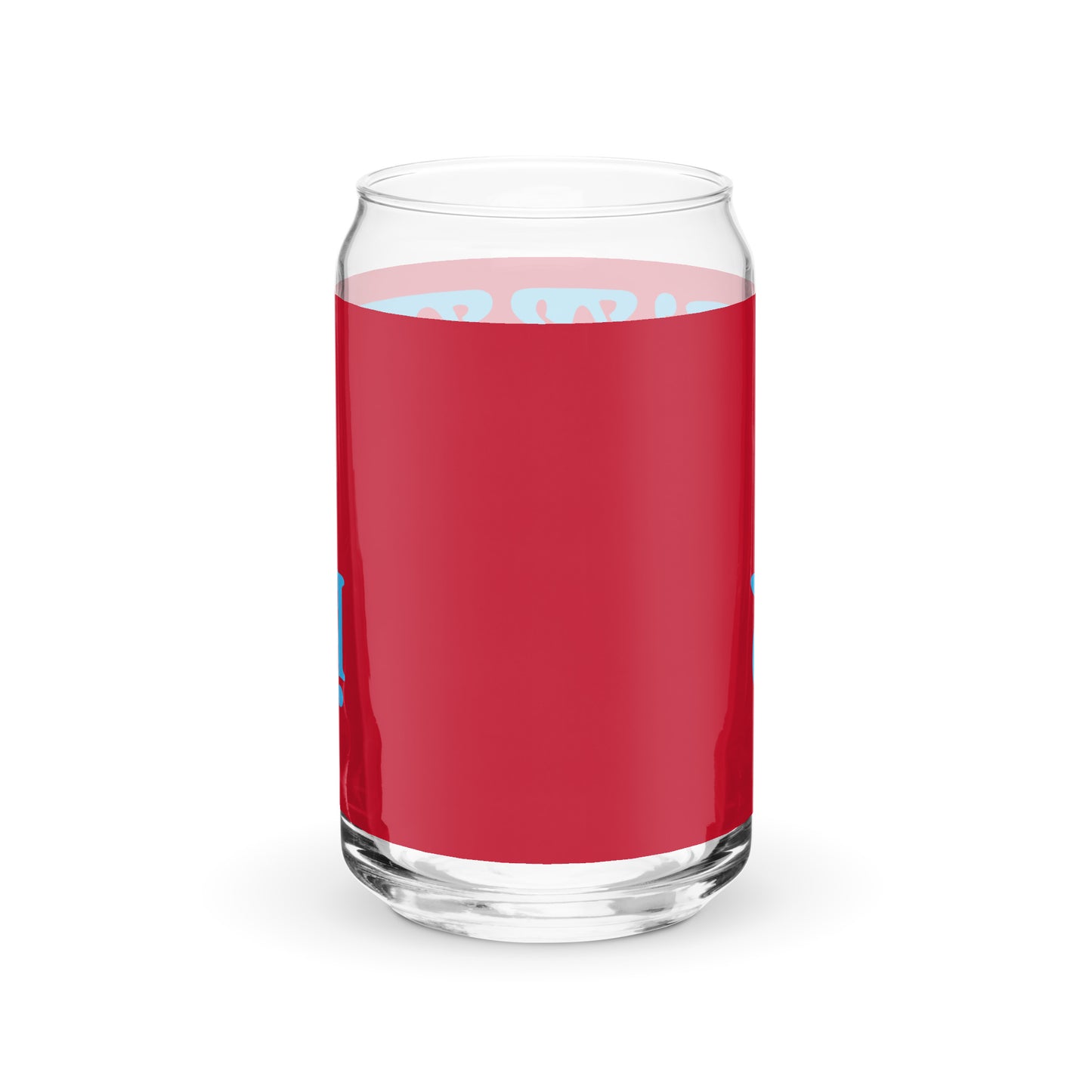 “I’AM UNIQUE!”Red Can-Shaped Glass W/SkyBlue Font
