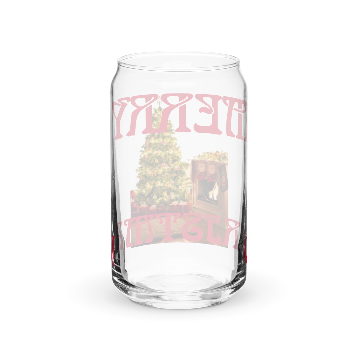 “MERRY CHRISTMAS TREE!”Can-Shaped Glass W/Red Font