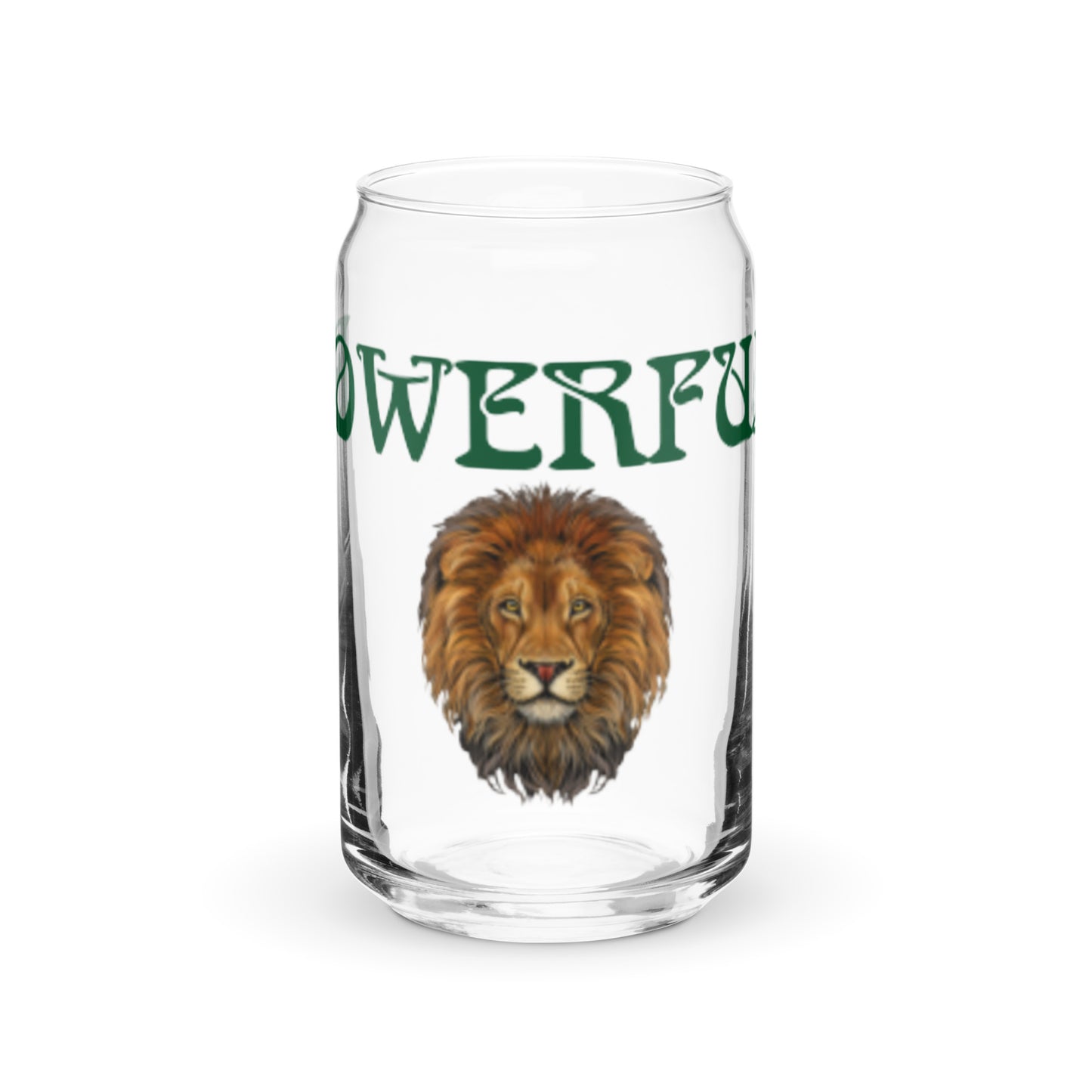 “POWERFUL”Can-Shaped Glass W/Green Font
