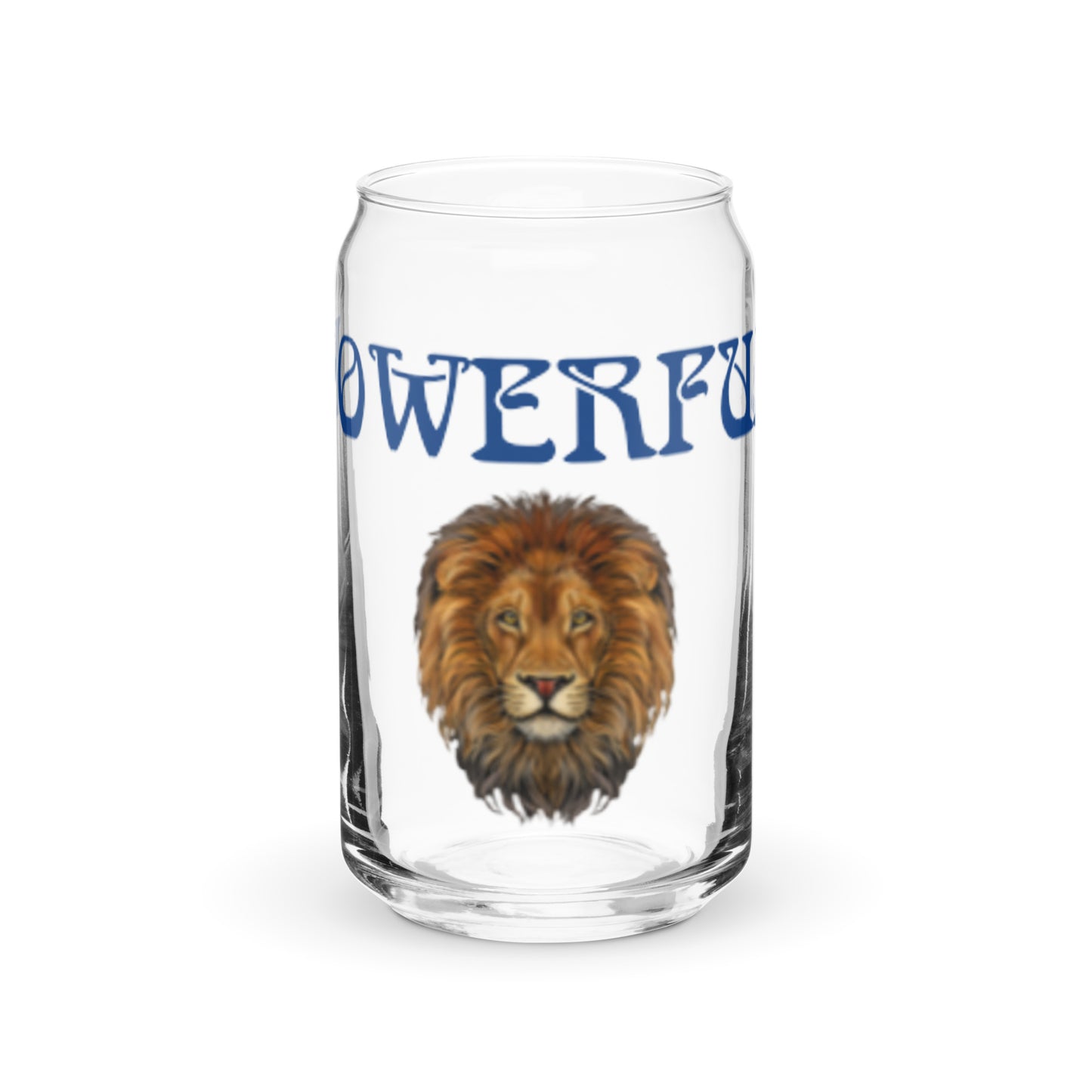 “POWERFUL”Can-Shaped Glass W/Blue Font