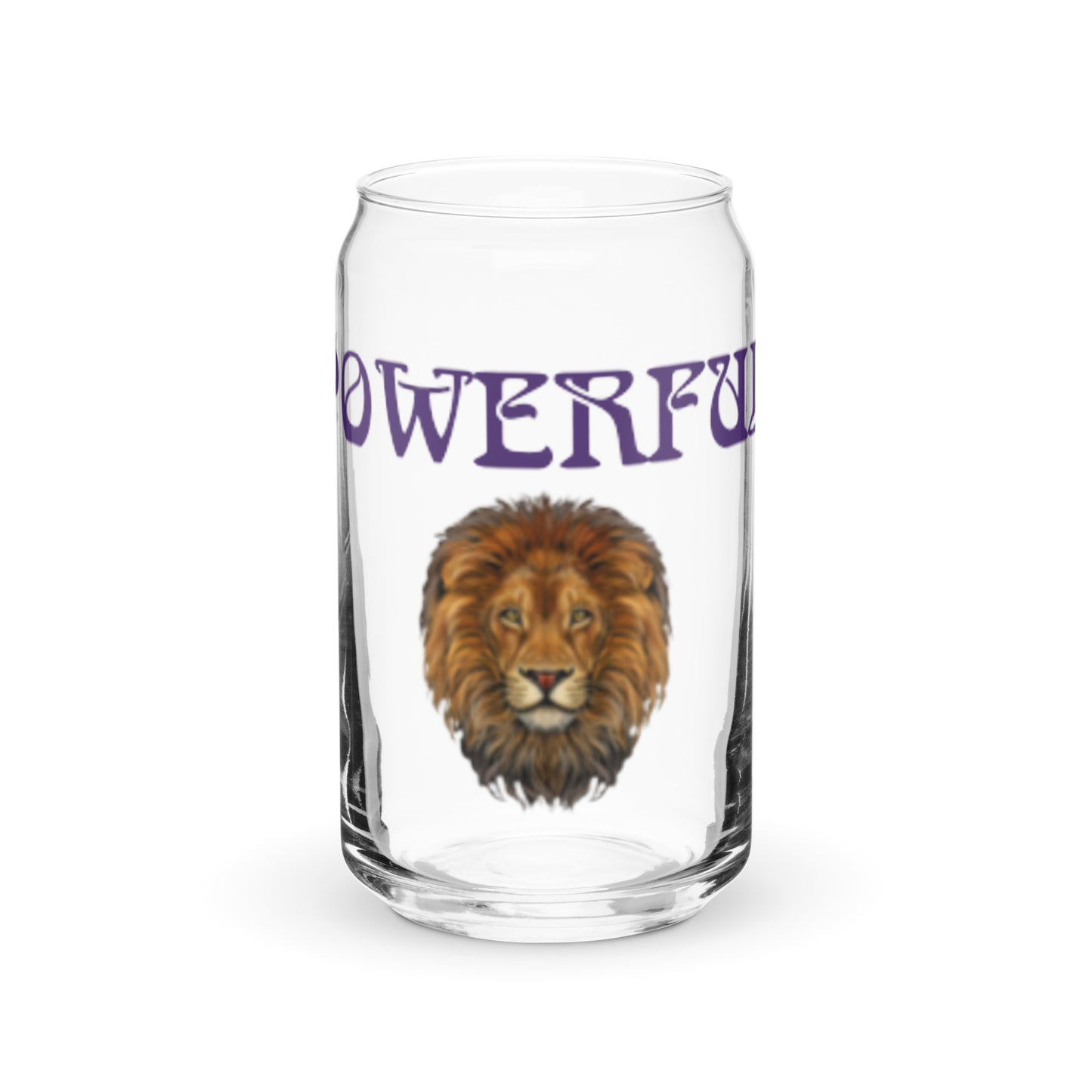 “POWERFUL”Can-Shaped Glass W/Purple Font
