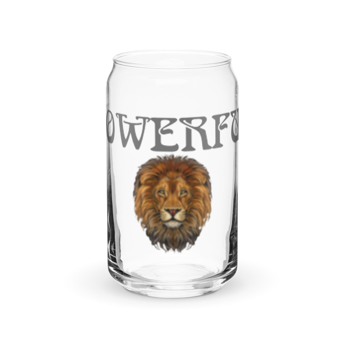 “POWERFUL”Can-Shaped Glass W/Grey Font