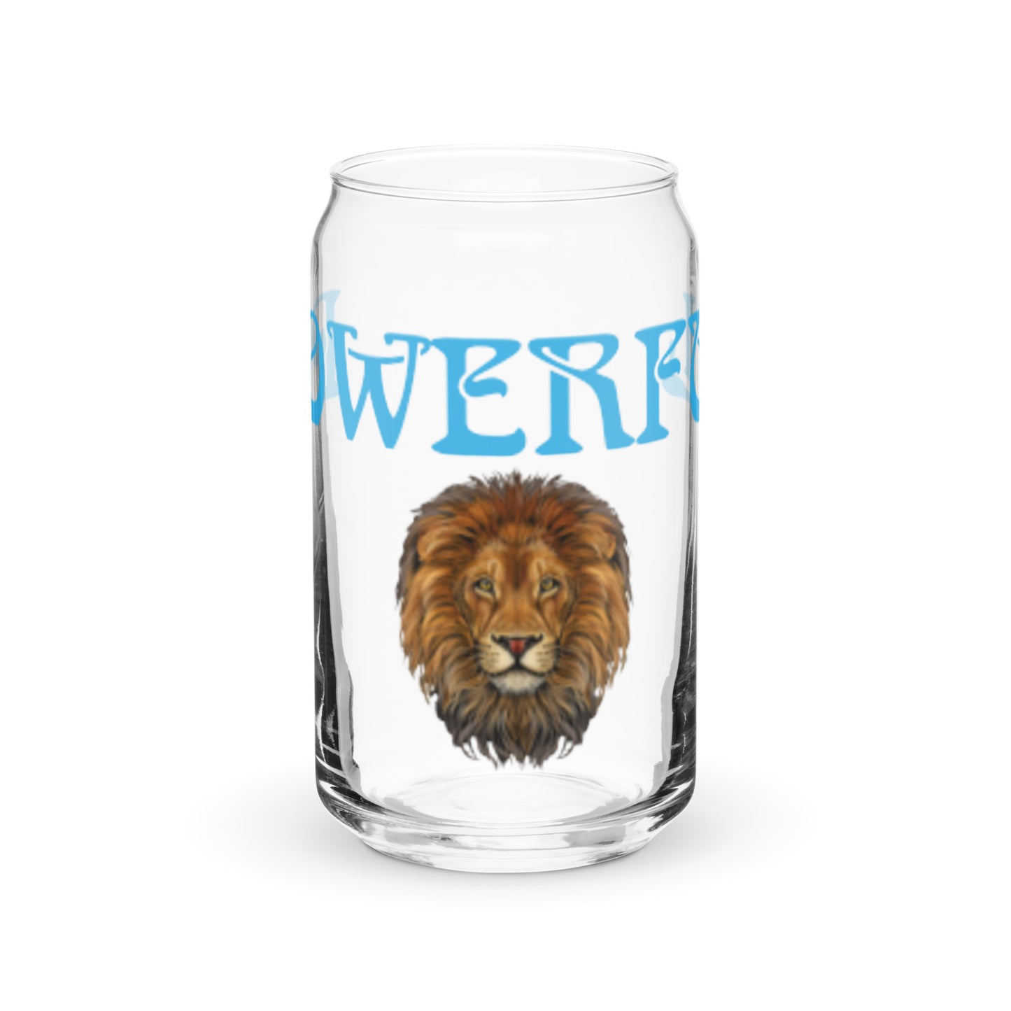 “POWERFUL”Can-Shaped Glass W/SkyBlue Font