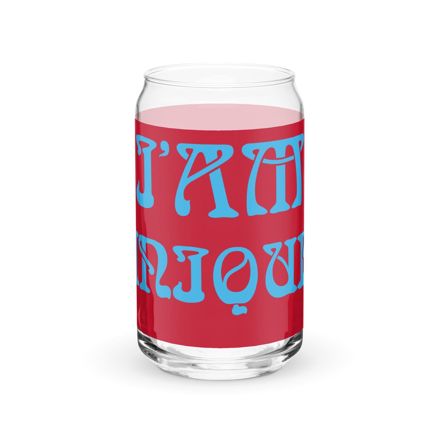 “I’AM UNIQUE!”Red Can-Shaped Glass W/SkyBlue Font