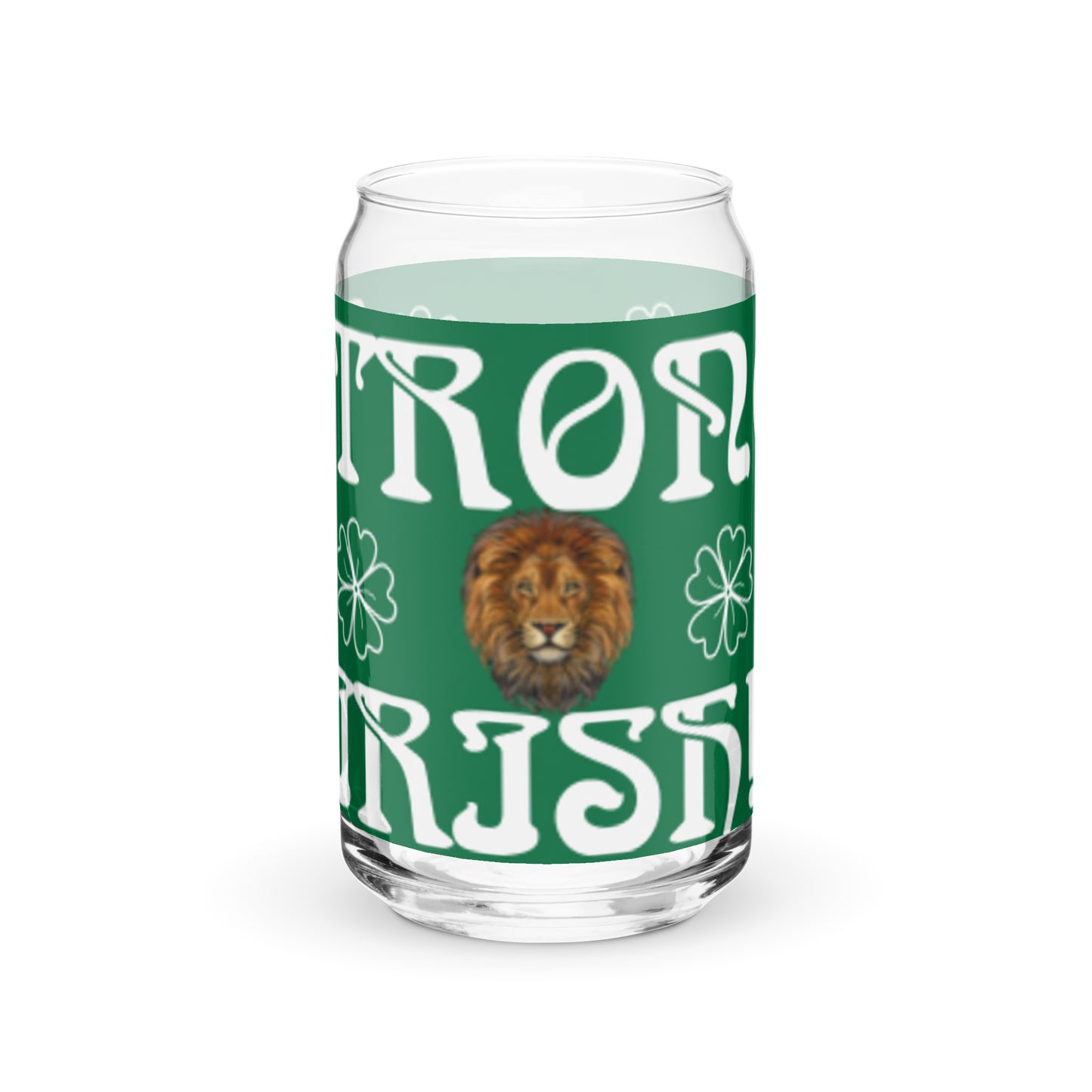 “STRONG IRISH!”Green Can-Shaped Glass W/White Font