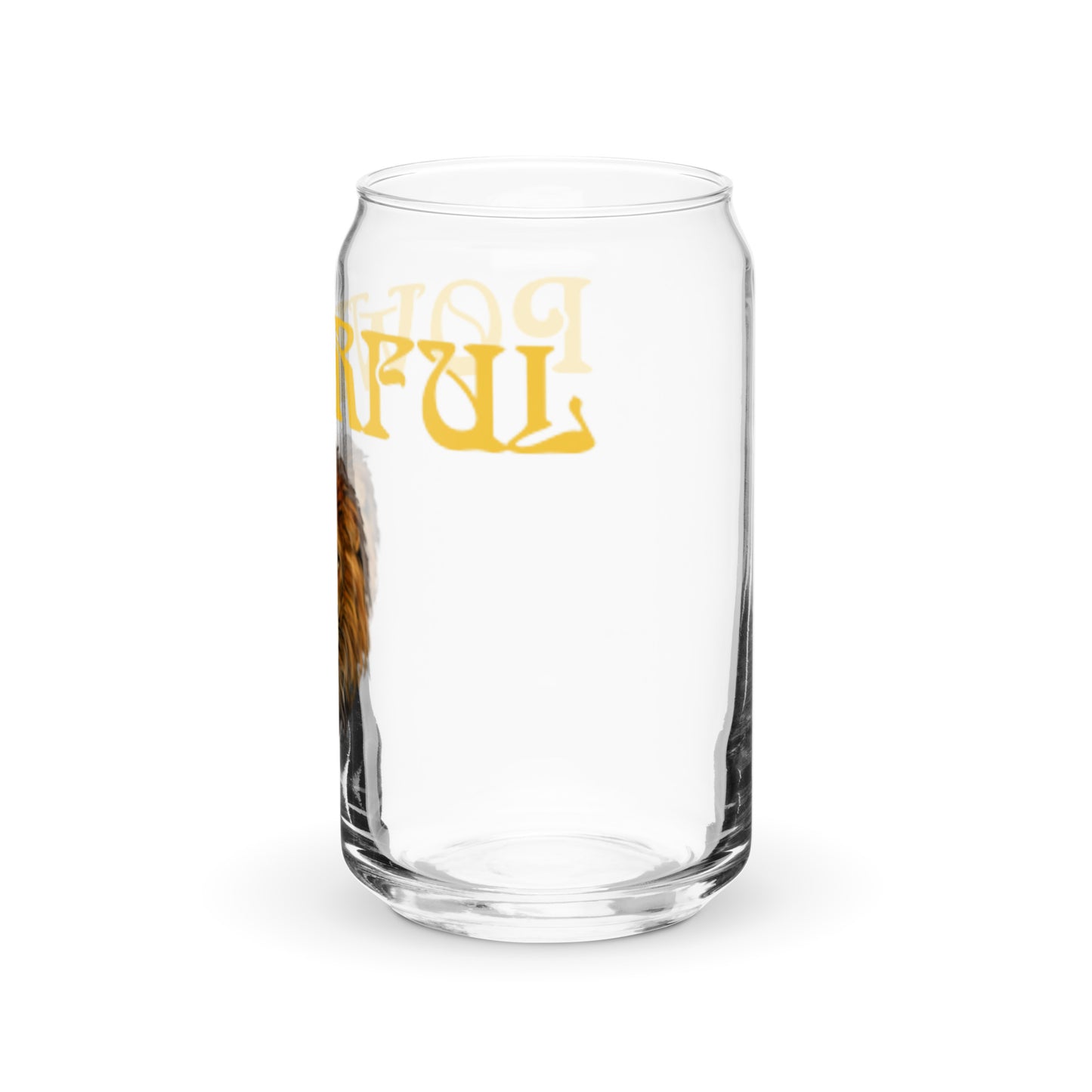 “POWERFUL”Can-Shaped Glass W/Yellow Font