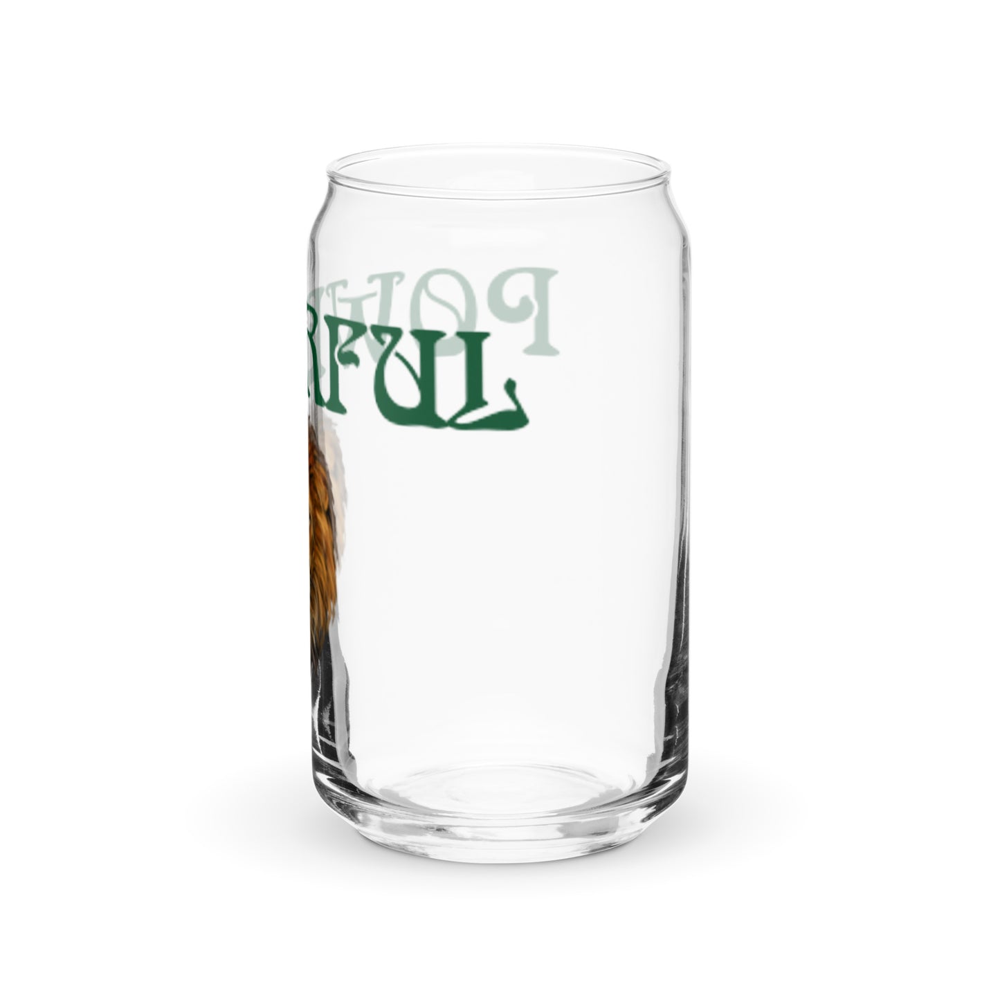 “POWERFUL”Can-Shaped Glass W/Green Font