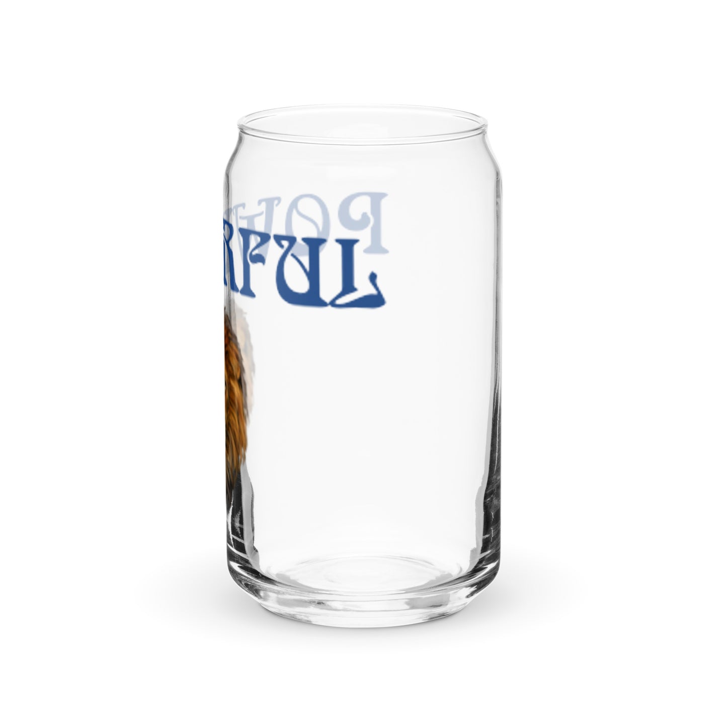 “POWERFUL”Can-Shaped Glass W/Blue Font