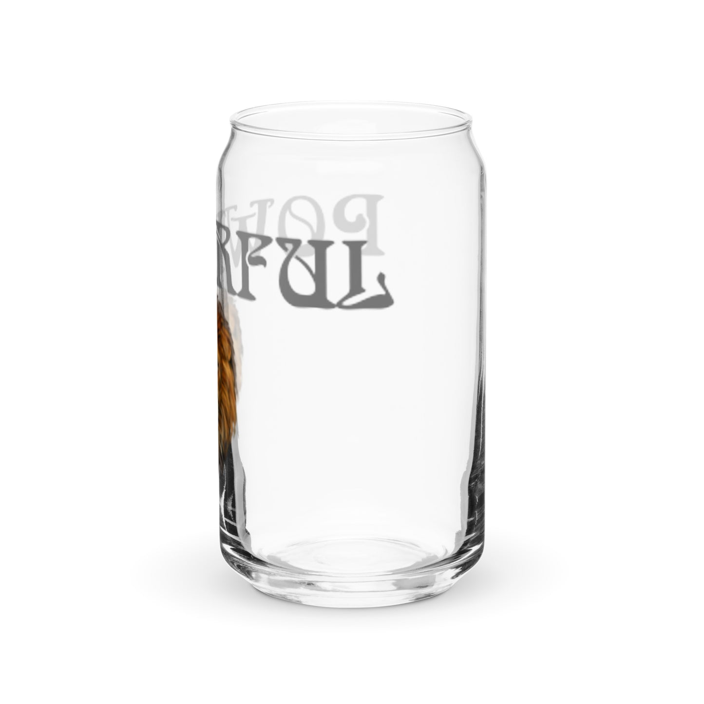 “POWERFUL”Can-Shaped Glass W/Grey Font