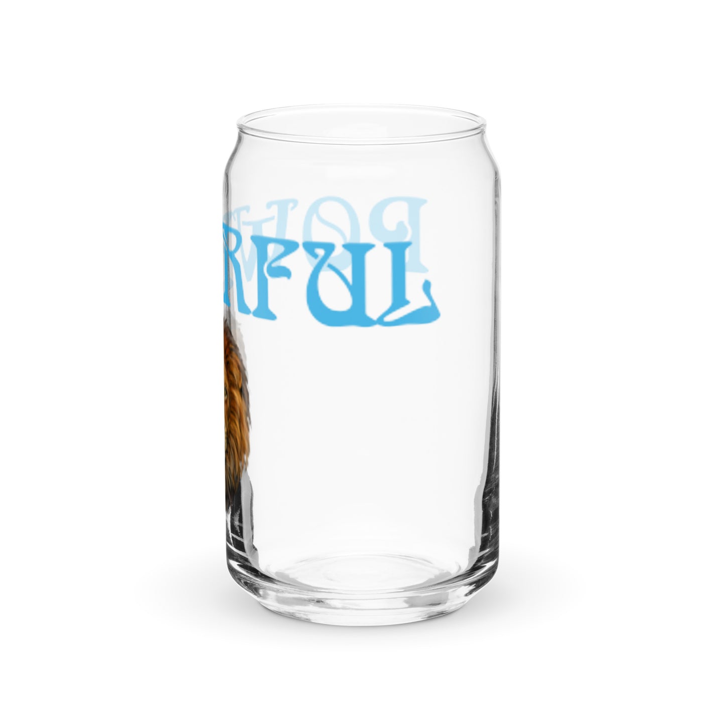 “POWERFUL”Can-Shaped Glass W/SkyBlue Font