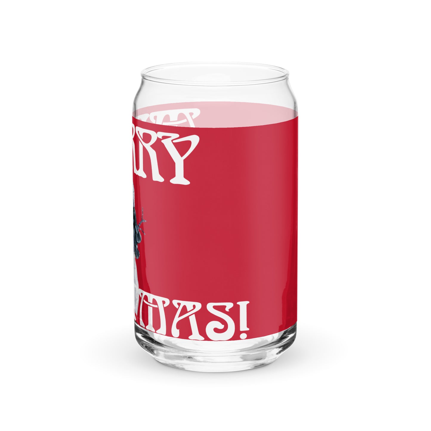 “MERRY CHRISTMAS SNOWMAN!”Red Can-Shaped Glass W/White Font