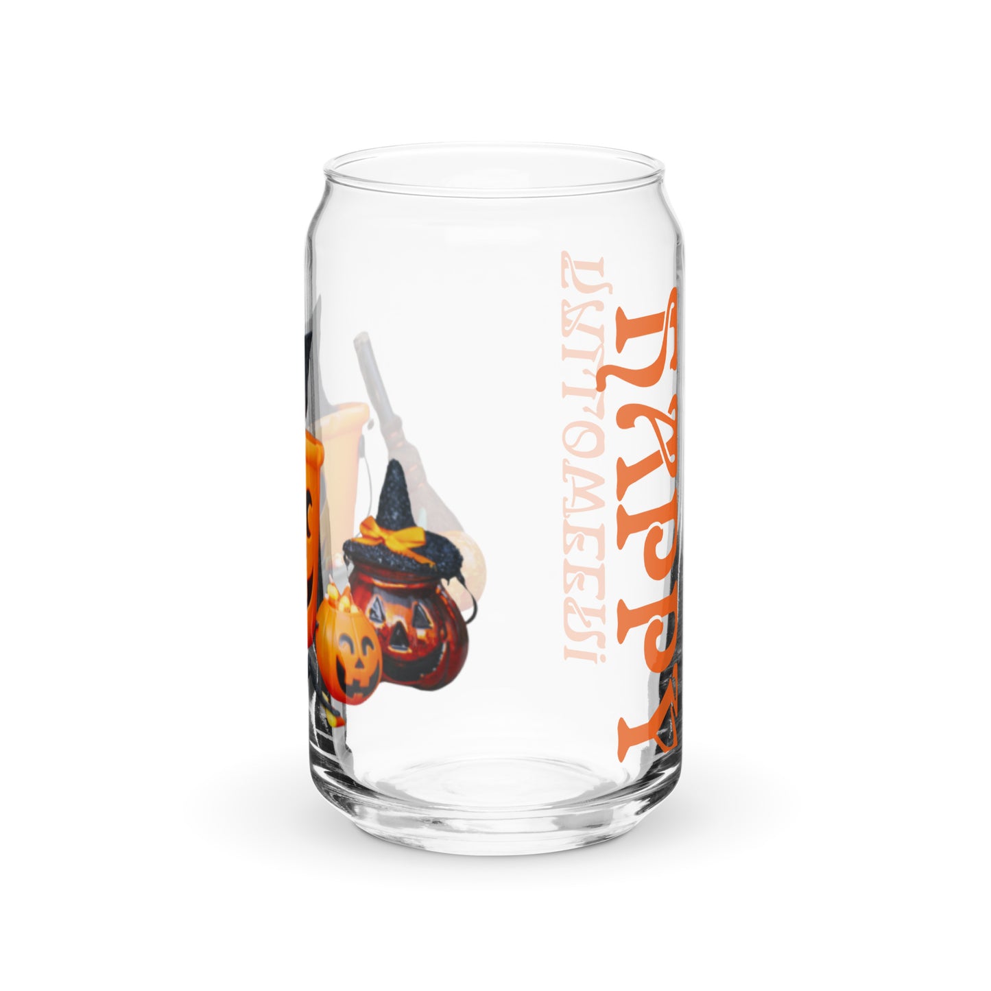 “HAPPY HALLOWEEN!”Can-Shaped Glass W/Black Kitten/Orange Font
