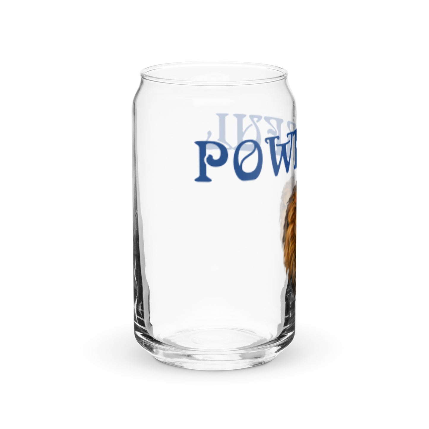 “POWERFUL”Can-Shaped Glass W/Blue Font