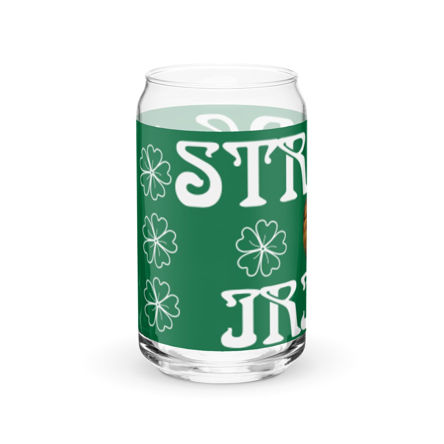“STRONG IRISH!”Green Can-Shaped Glass W/White Font