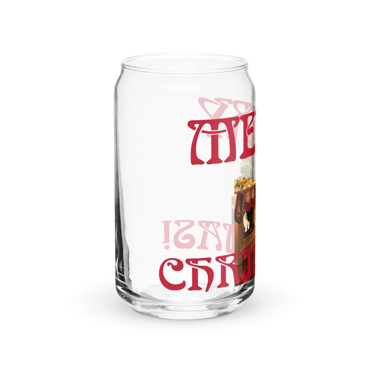 “MERRY CHRISTMAS TREE!”Can-Shaped Glass W/Red Font