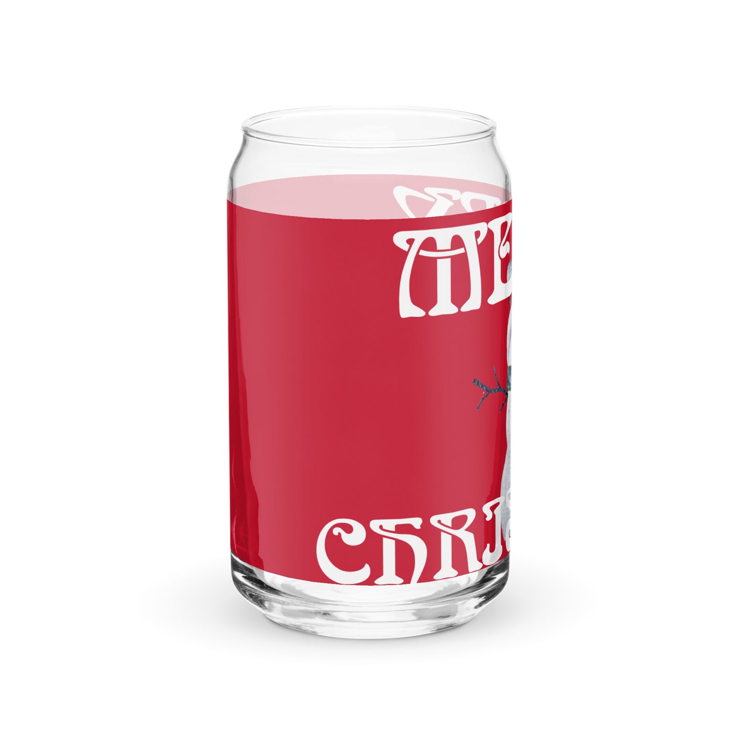 “MERRY CHRISTMAS SNOWMAN!”Red Can-Shaped Glass W/White Font