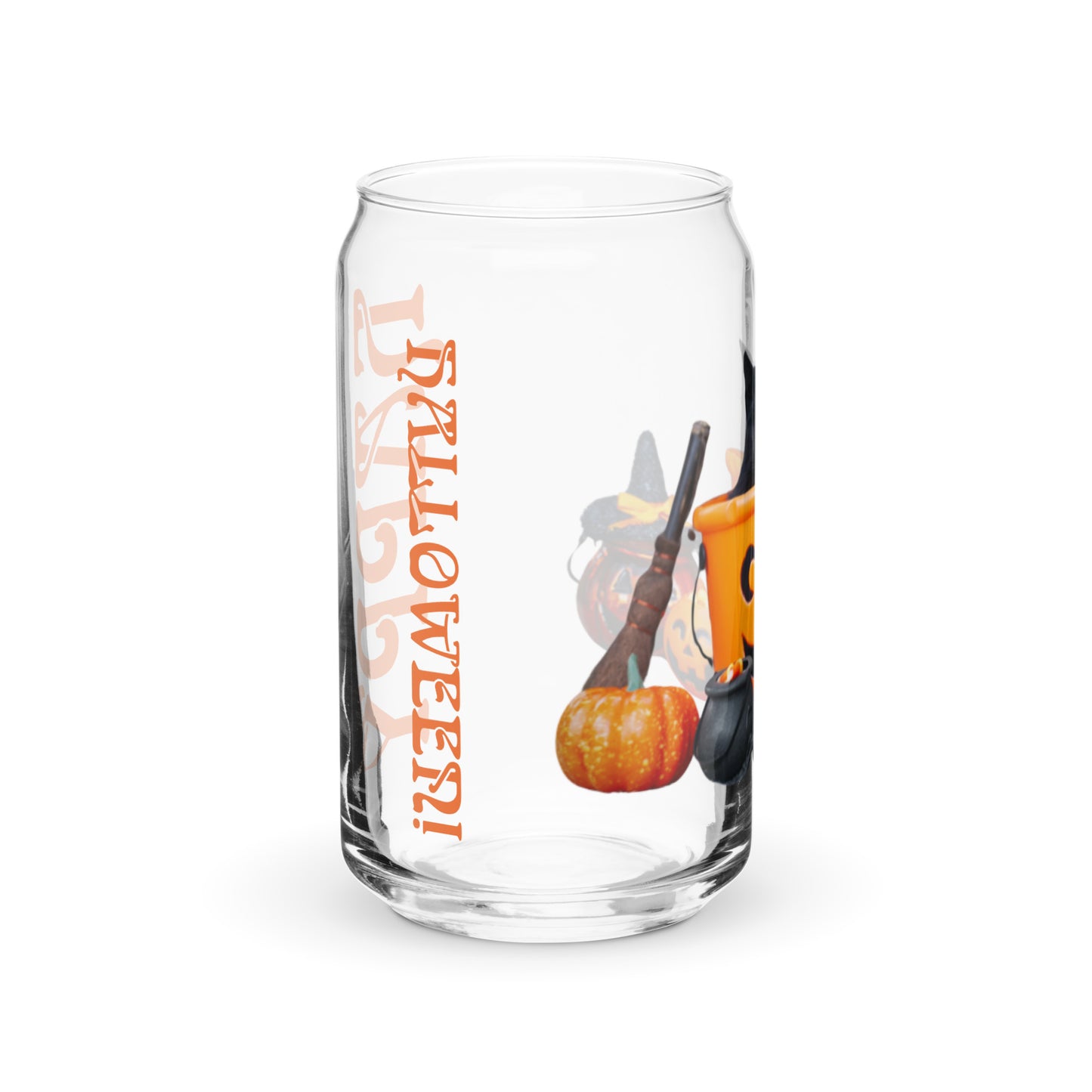 “HAPPY HALLOWEEN!”Can-Shaped Glass W/Black Kitten/Orange Font