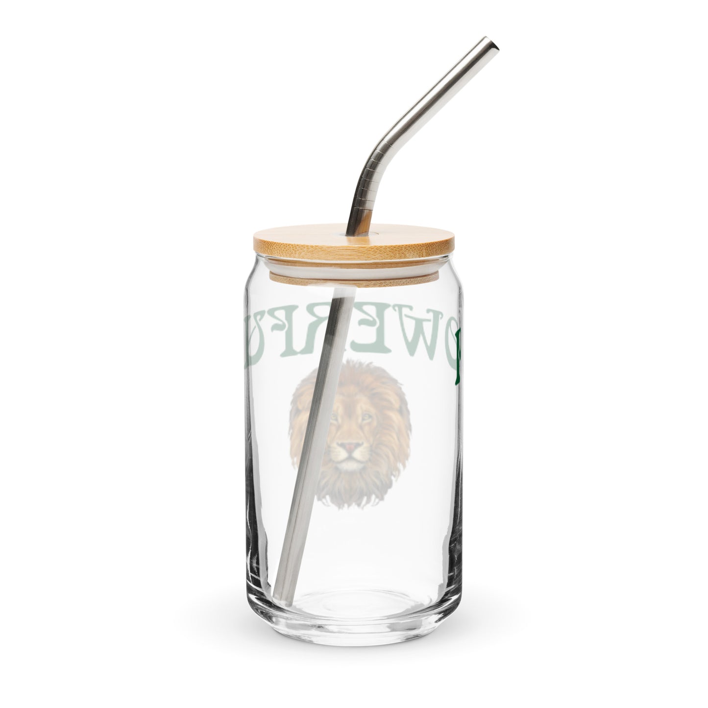 “POWERFUL”Can-Shaped Glass W/Green Font