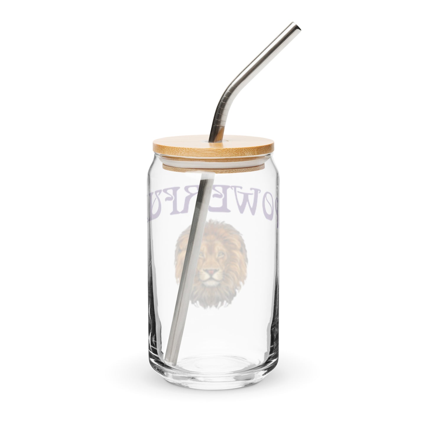 “POWERFUL”Can-Shaped Glass W/Purple Font