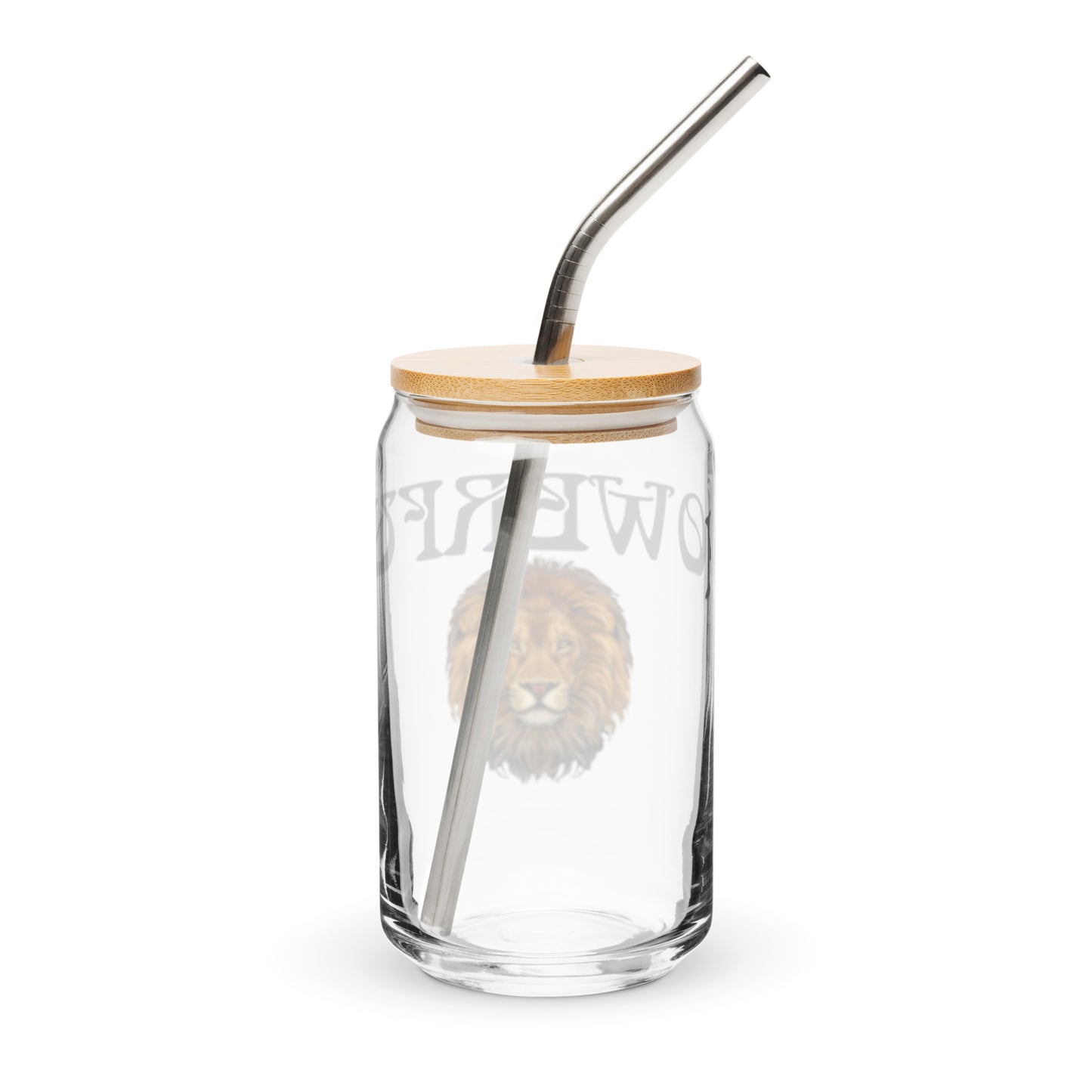 “POWERFUL”Can-Shaped Glass W/Grey Font