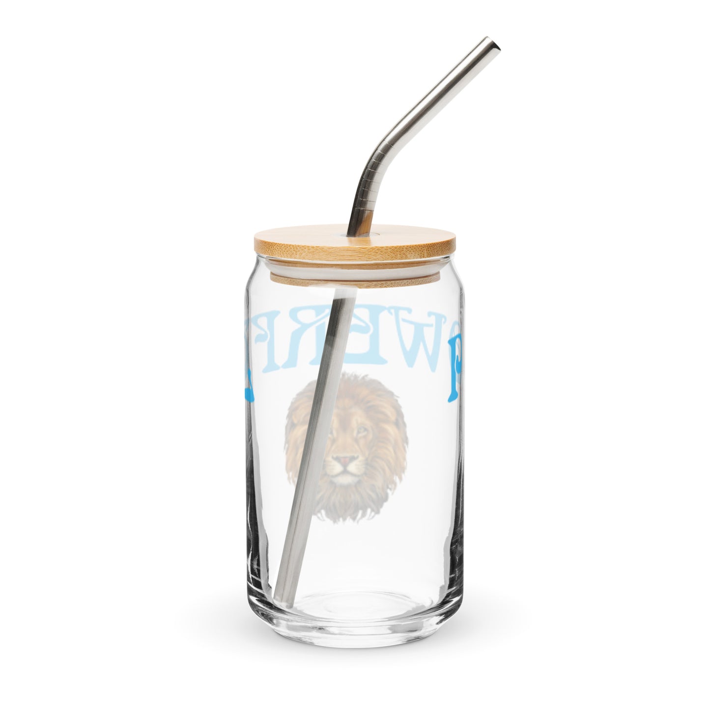 “POWERFUL”Can-Shaped Glass W/SkyBlue Font