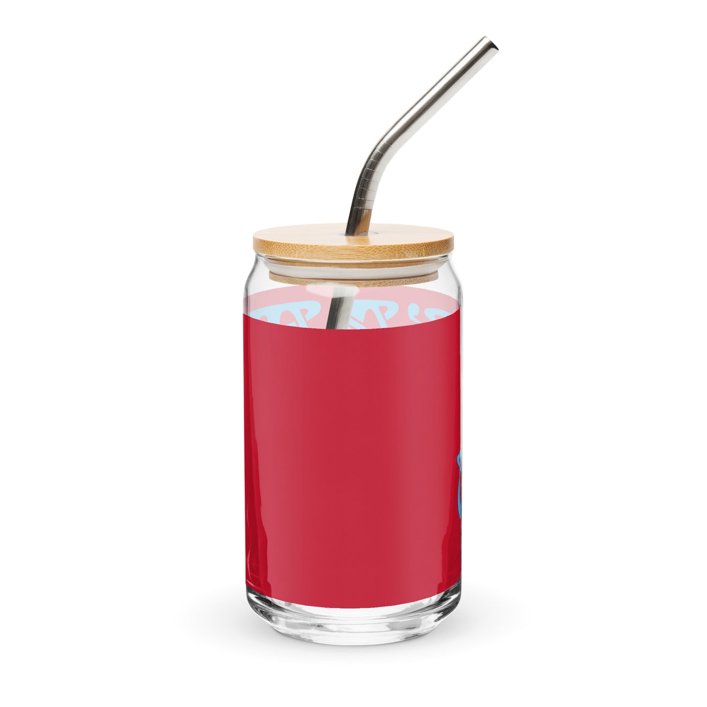 “I’AM UNIQUE!”Red Can-Shaped Glass W/SkyBlue Font