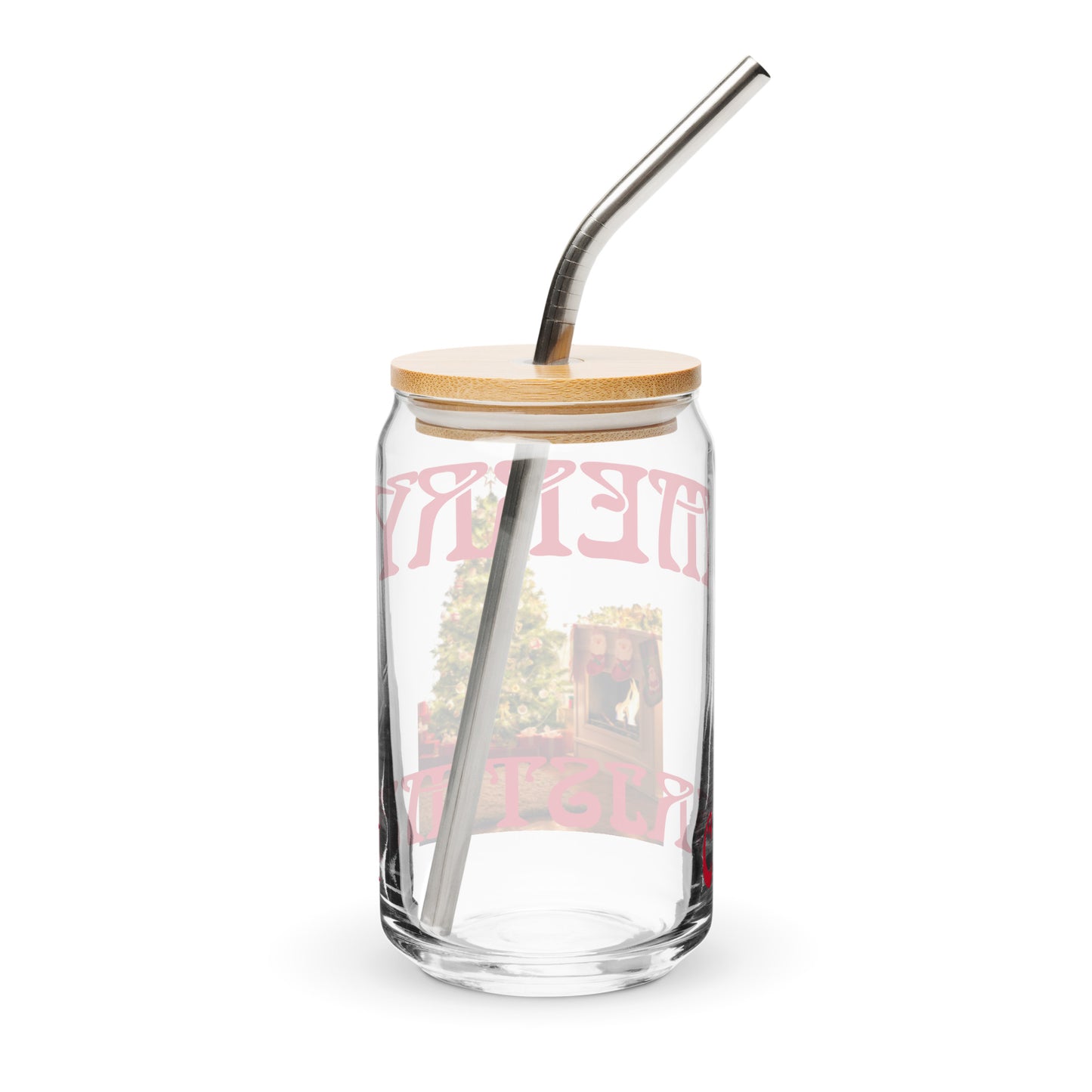 “MERRY CHRISTMAS TREE!”Can-Shaped Glass W/Red Font
