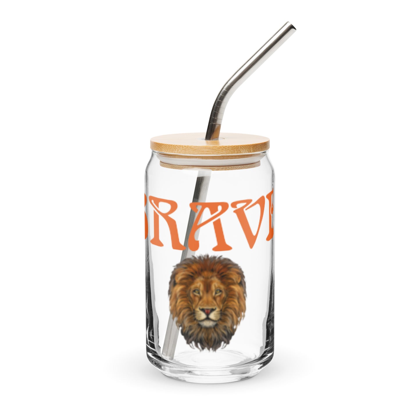 “BRAVE”Can-Shaped Glass W/Orange Font