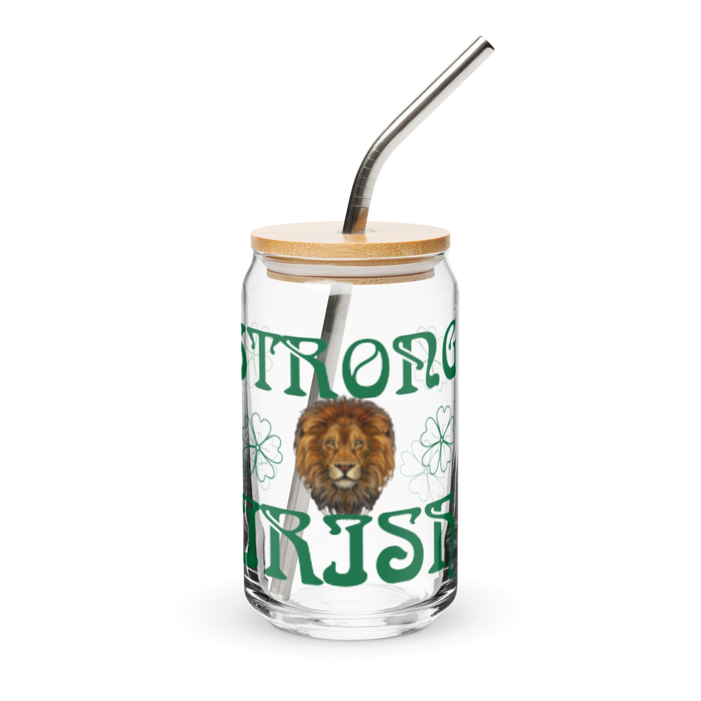 STRONG IRISH!”Can-Shaped Glass W/Green Font