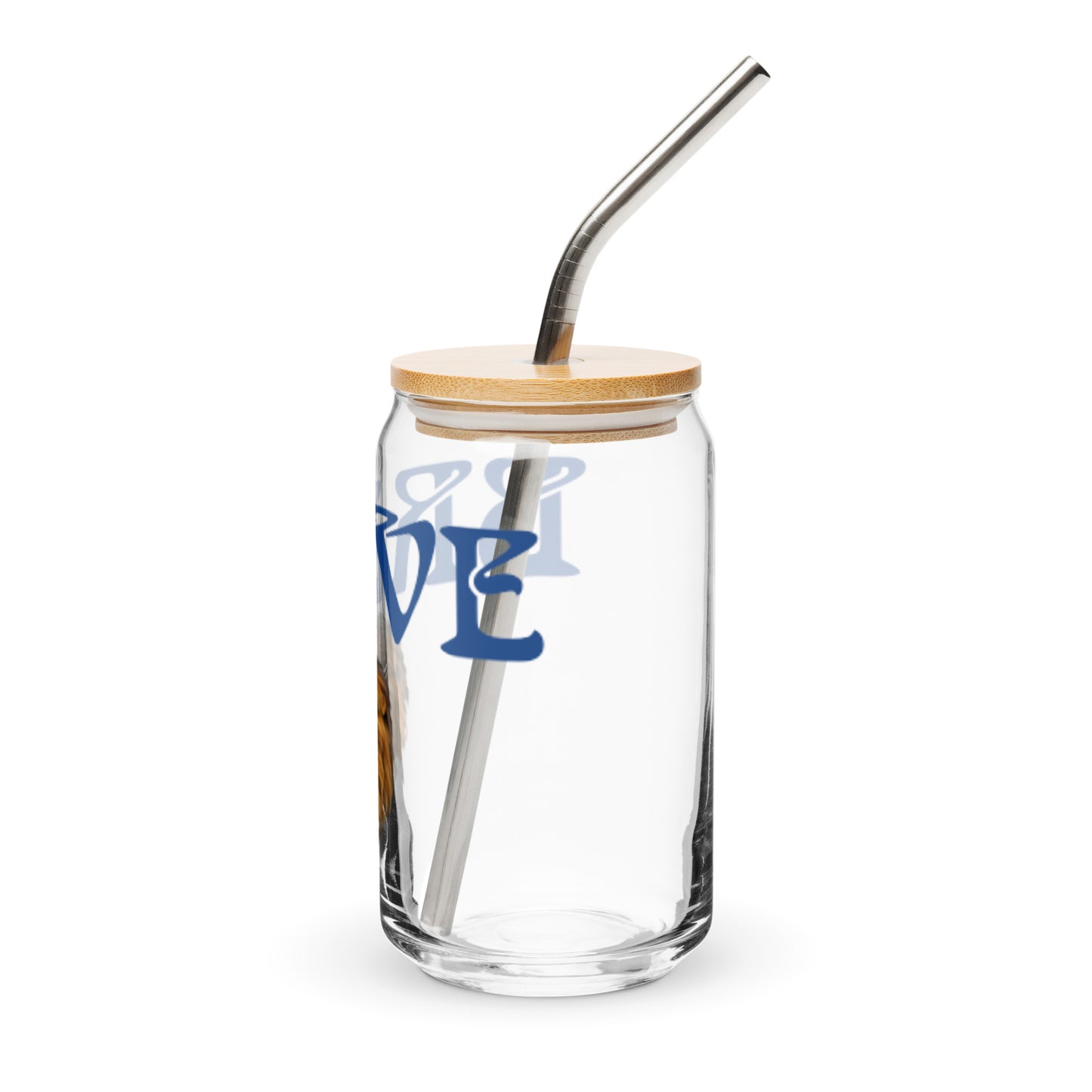 “BRAVE”Can-Shaped Glass W/Blue Font