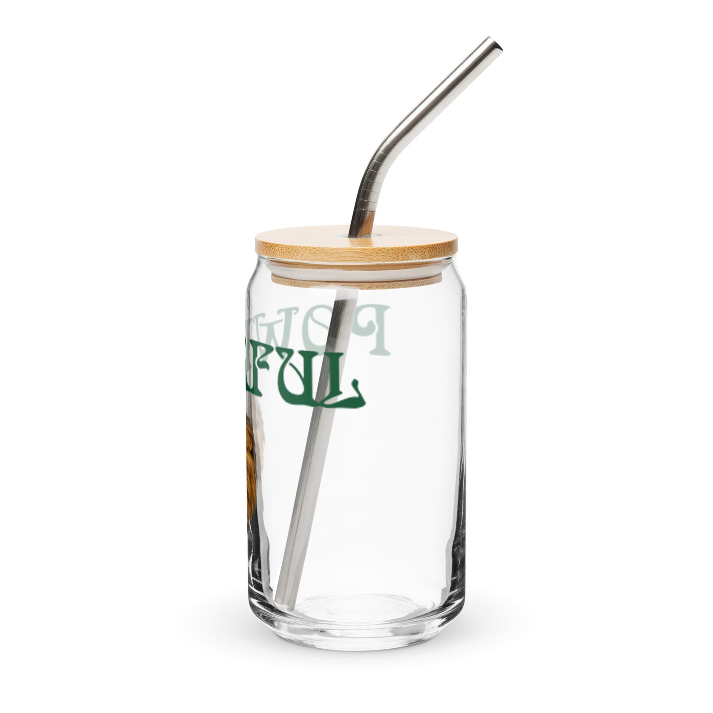 “POWERFUL”Can-Shaped Glass W/Green Font