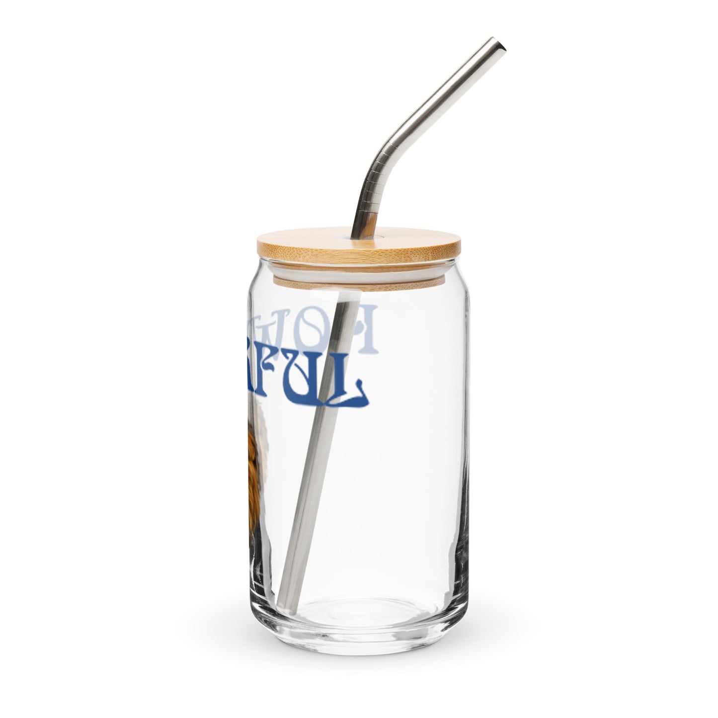 “POWERFUL”Can-Shaped Glass W/Blue Font