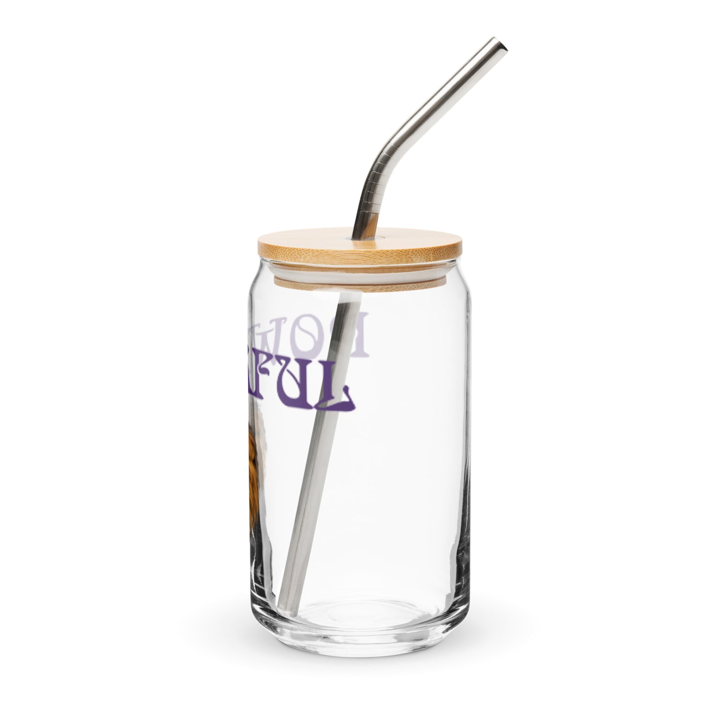 “POWERFUL”Can-Shaped Glass W/Purple Font