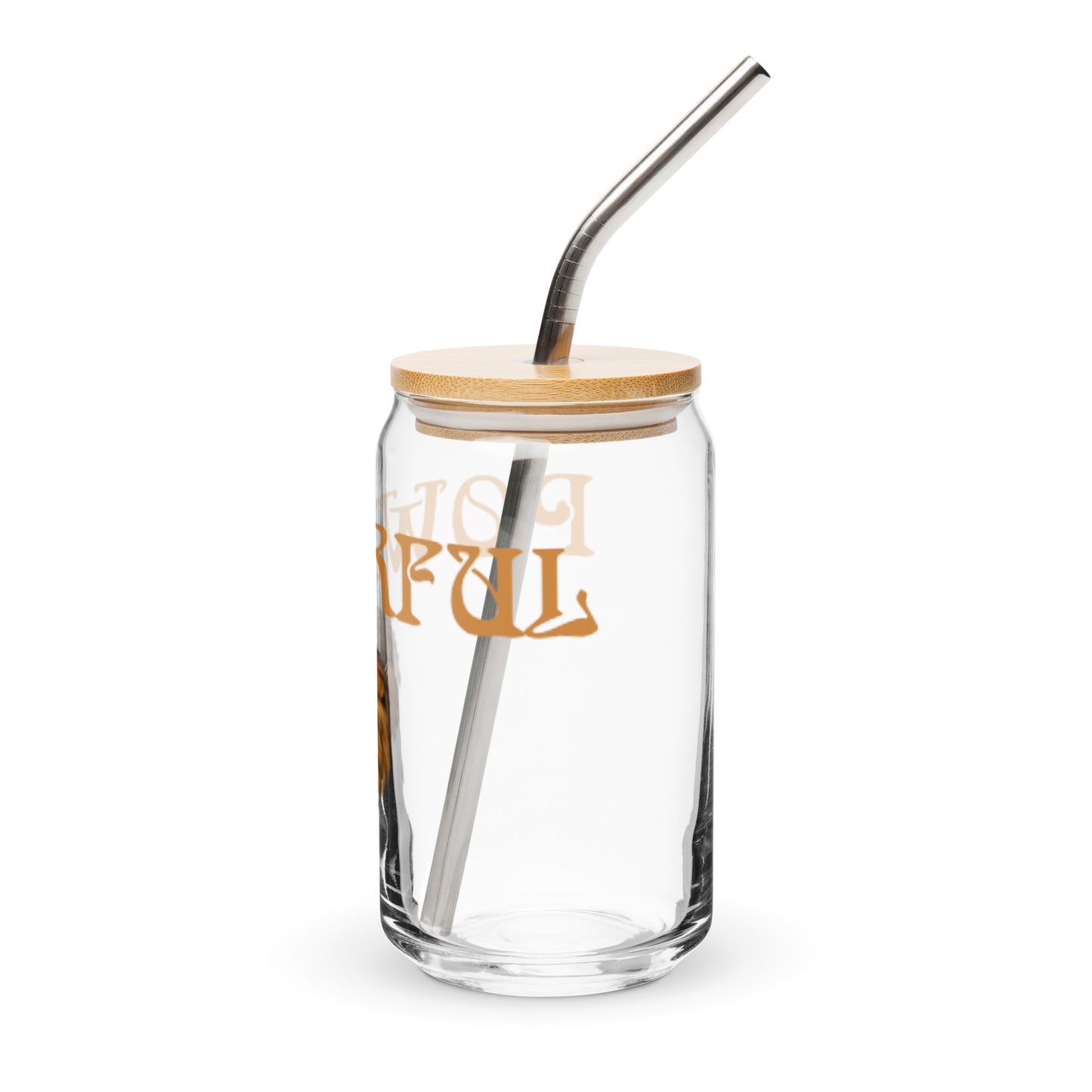 “POWERFUL”Can-Shaped Glass W/Fawn Font