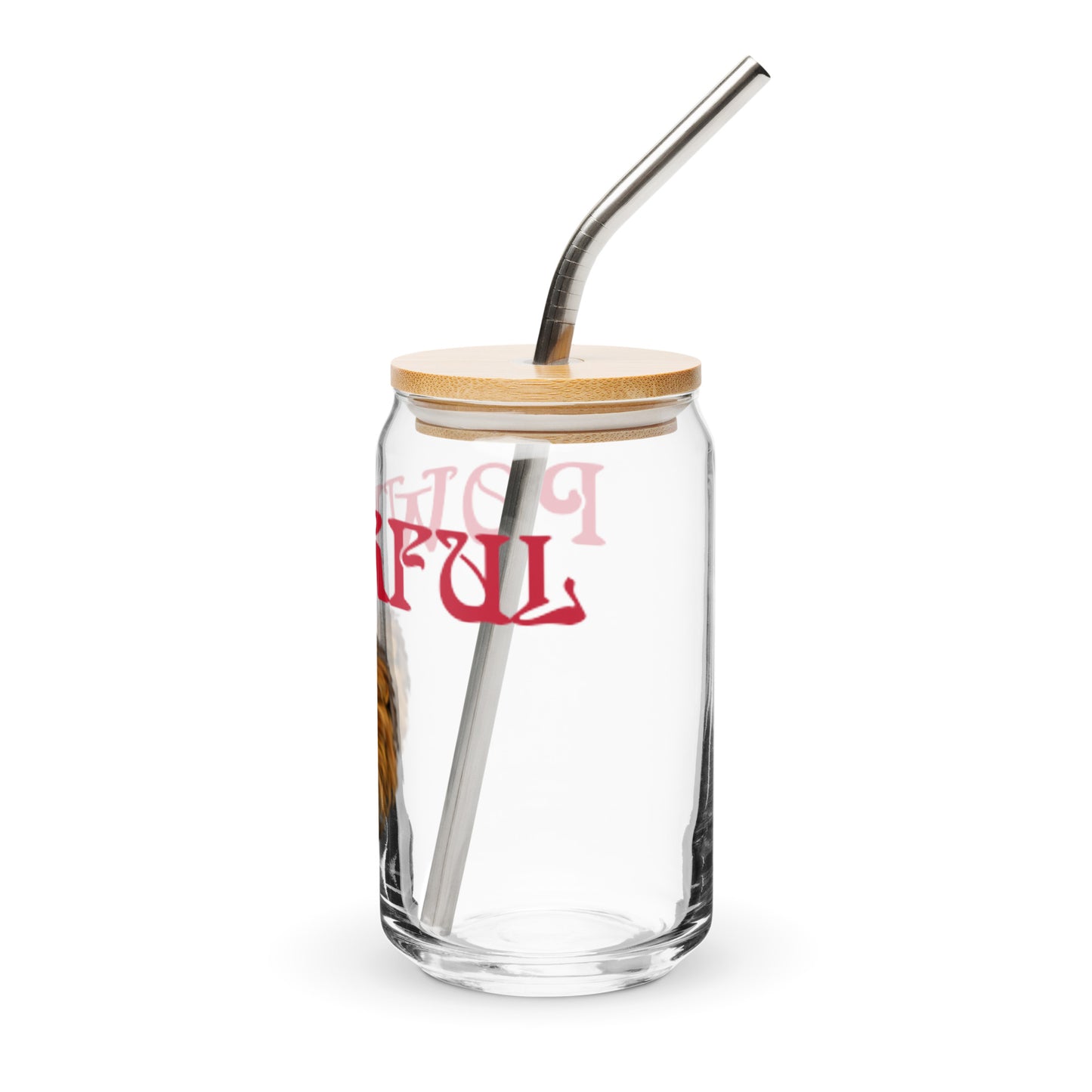 “POWERFUL”Can-Shaped Glass W/Red Font