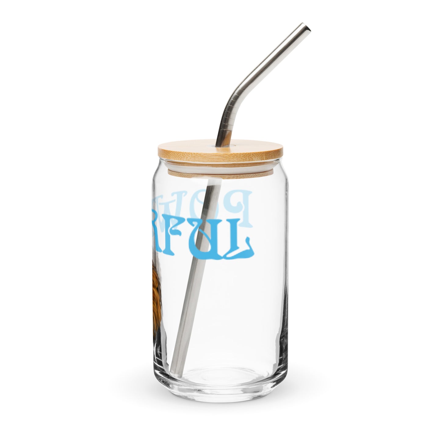 “POWERFUL”Can-Shaped Glass W/SkyBlue Font
