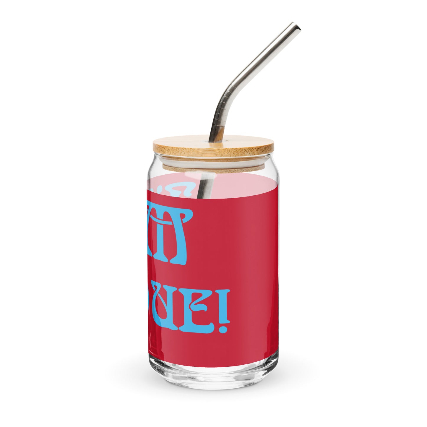 “I’AM UNIQUE!”Red Can-Shaped Glass W/SkyBlue Font