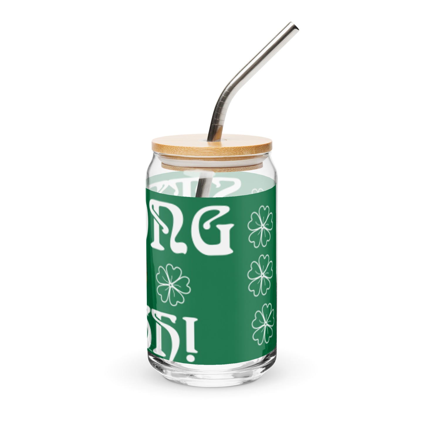 “STRONG IRISH!”Green Can-Shaped Glass W/White Font
