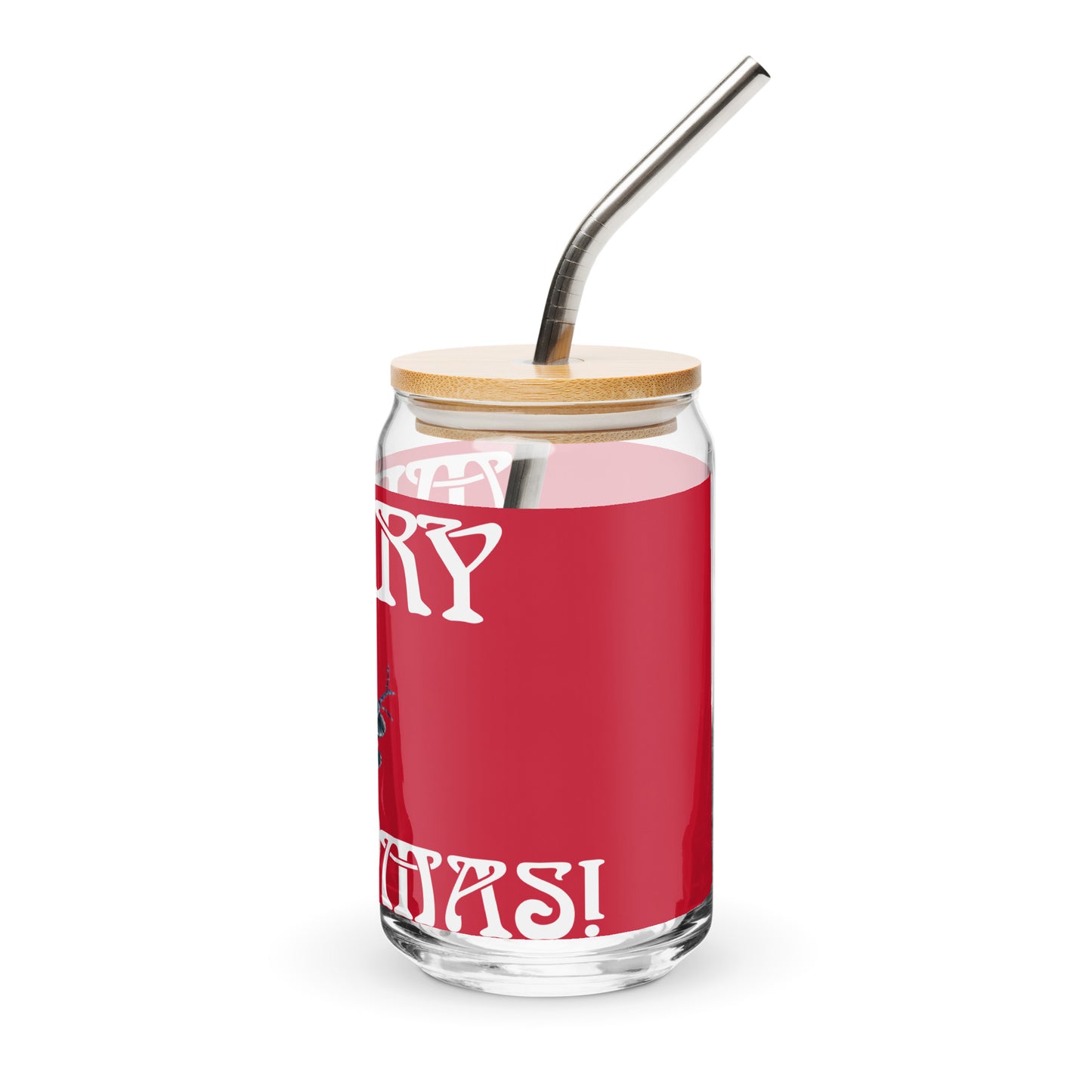 “MERRY CHRISTMAS SNOWMAN!”Red Can-Shaped Glass W/White Font