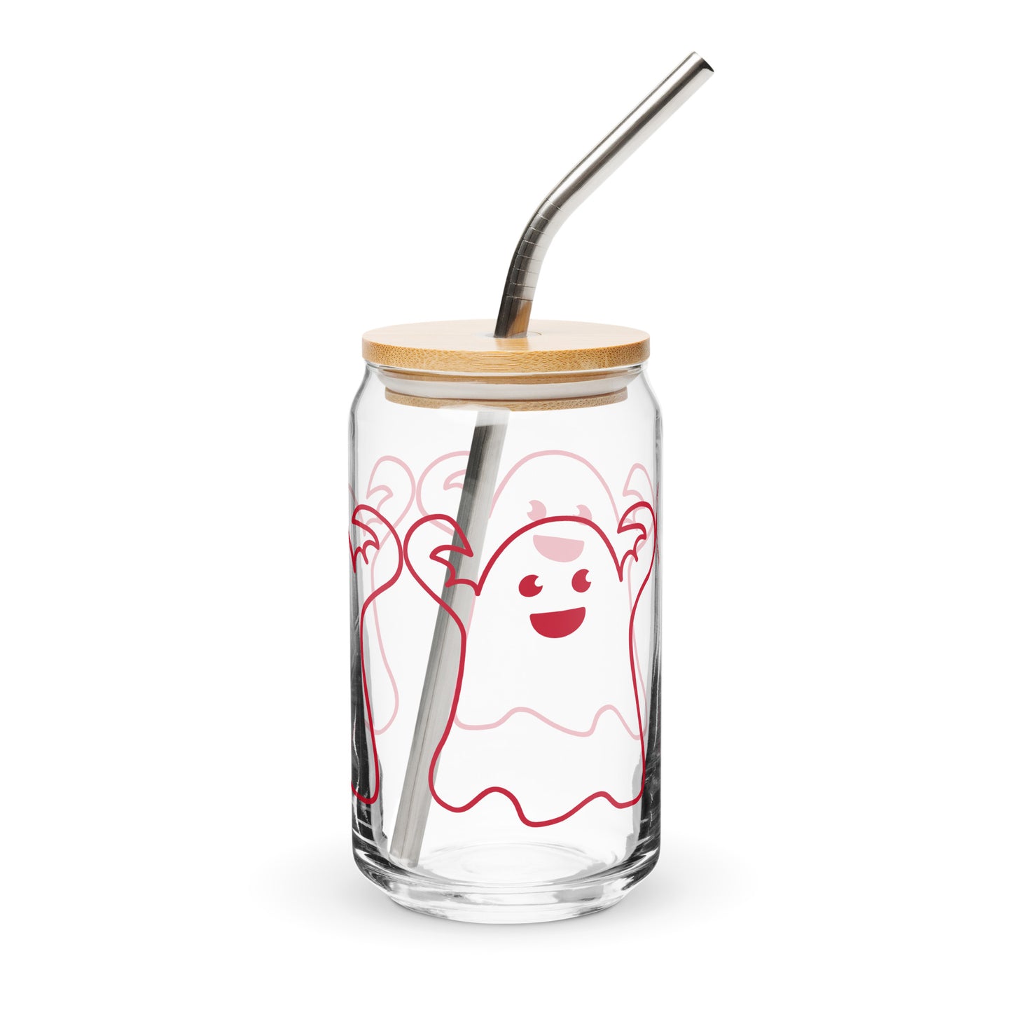 “HALLOWEEN GHOST! Can-Shaped Glass W/Red Font