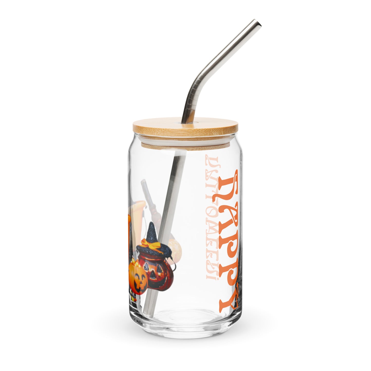 “HAPPY HALLOWEEN!”Can-Shaped Glass W/Black Kitten/Orange Font