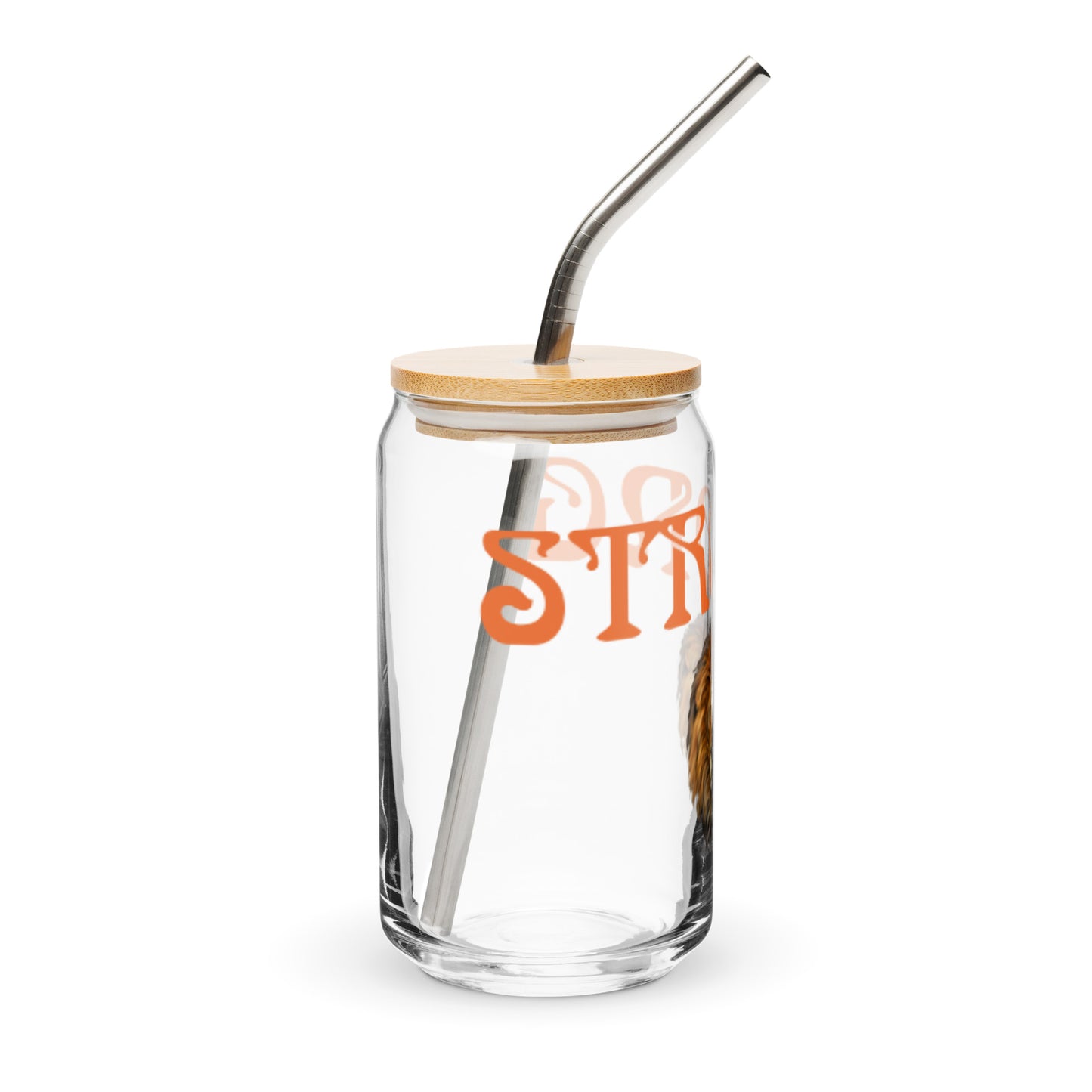 “STRONG”Can-Shaped Glass W/Orange Font