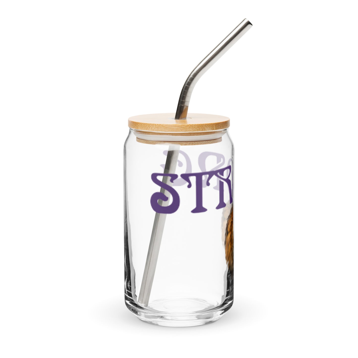 “STRONG”Can-Shaped Glass W/Purple Font