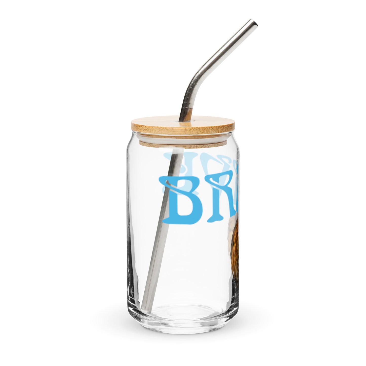 “BRAVE”Can-Shaped Glass W/SkyBlue Font