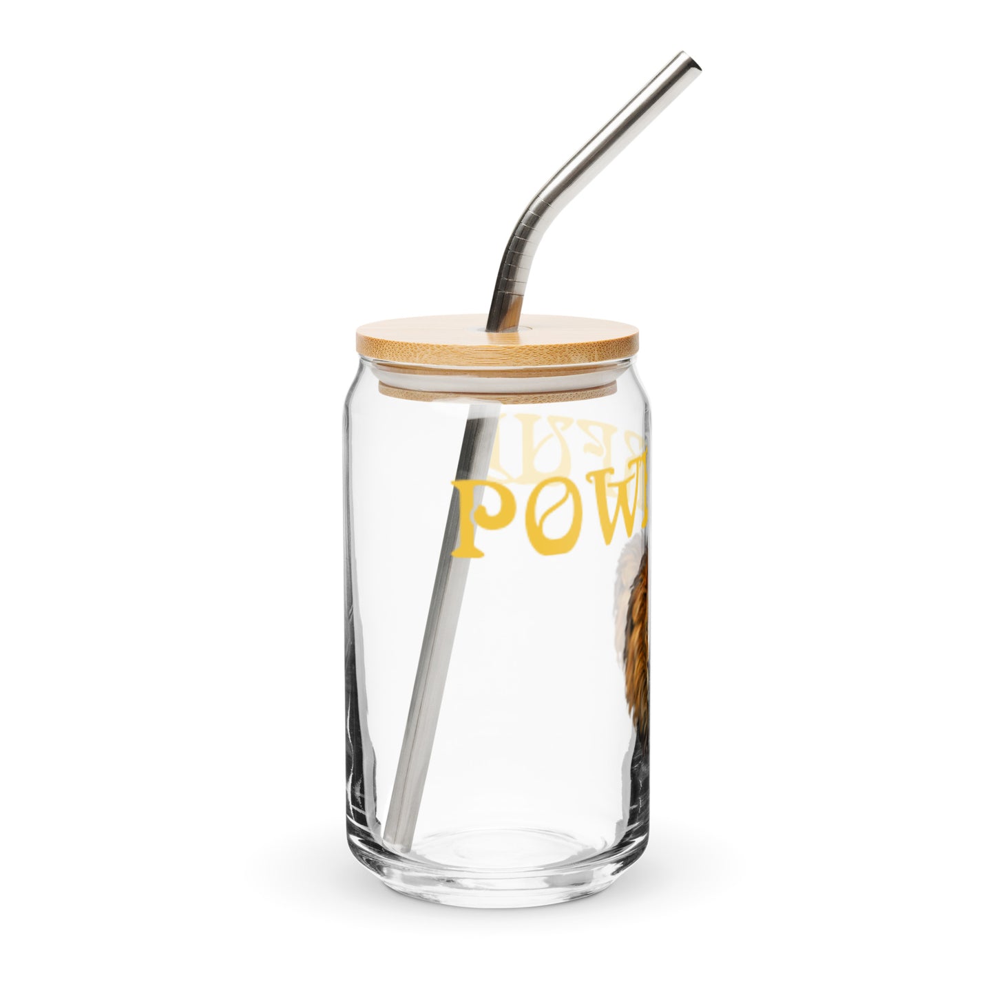 “POWERFUL”Can-Shaped Glass W/Yellow Font