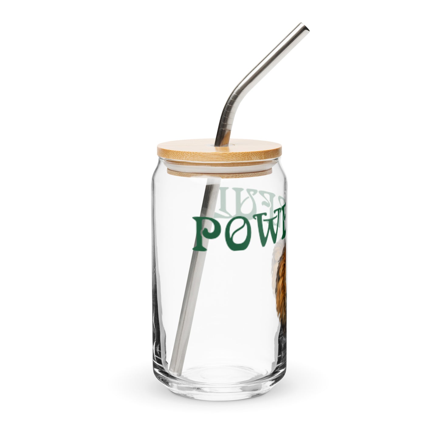 “POWERFUL”Can-Shaped Glass W/Green Font