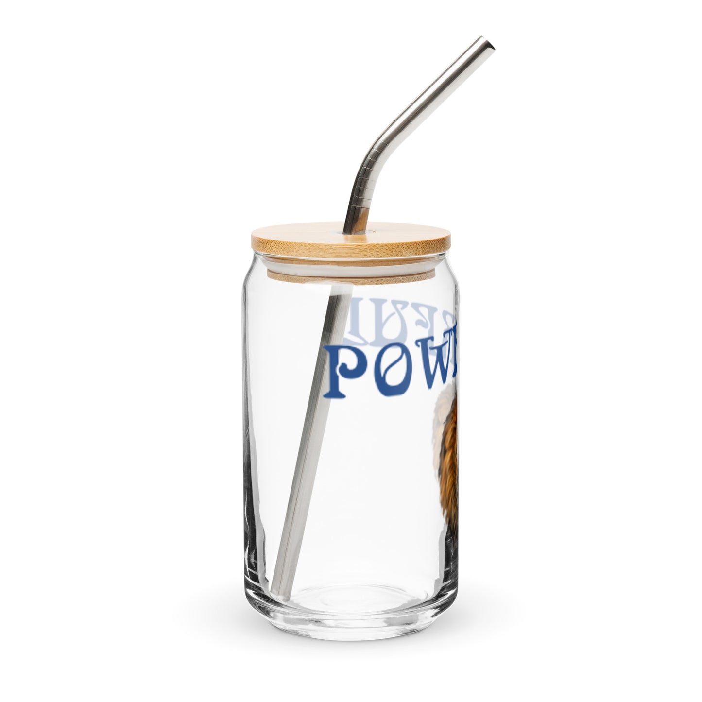 “POWERFUL”Can-Shaped Glass W/Blue Font