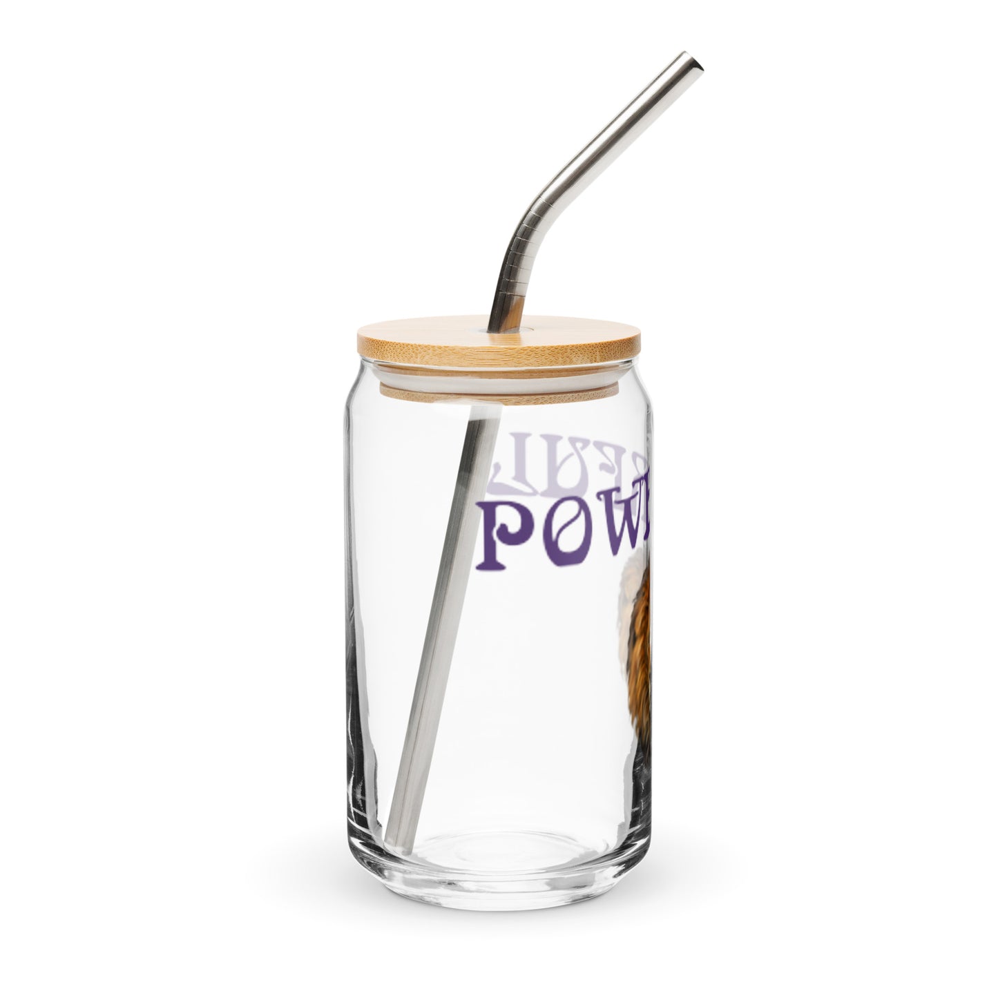 “POWERFUL”Can-Shaped Glass W/Purple Font